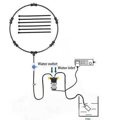 Free Shipping Portable Misting Kit For Fan with 5pcs Brass Sprinkler Nozzles and 1pc Mini Quiet Pump for Misting Cooling System