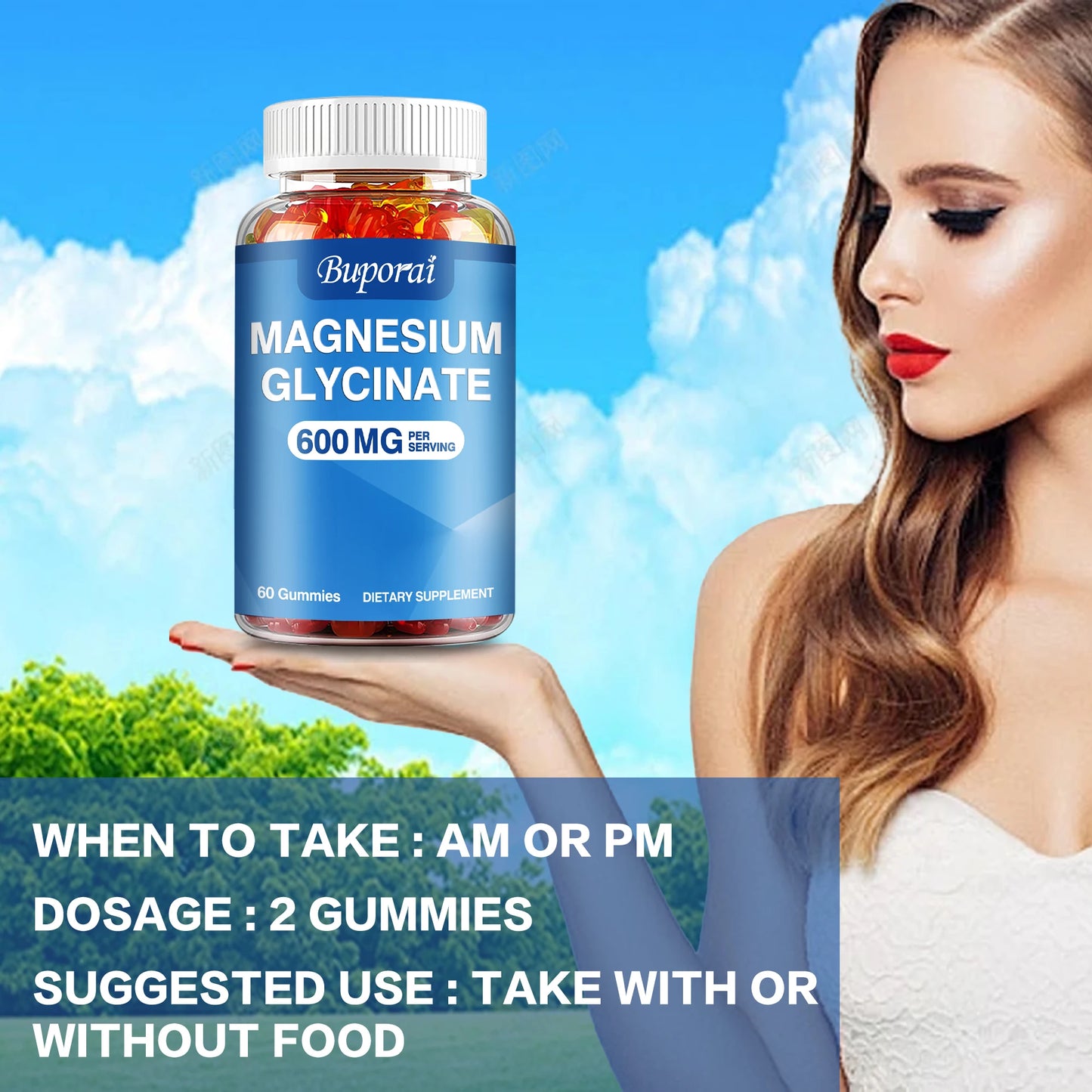 Magnesium Glycinate Gummies - for Relaxation, Cognition & Sleep Quality, Supports Nerve & Bone & Muscle Health - 60 Gummies