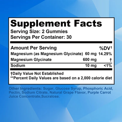 Magnesium Glycinate Gummies - for Relaxation, Cognition & Sleep Quality, Supports Nerve & Bone & Muscle Health - 60 Gummies