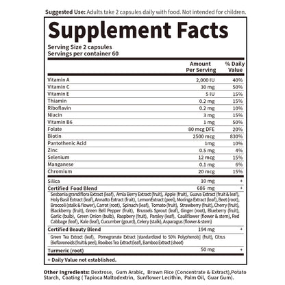 Vegan Collagen Supplement - Biotin - Hair, Skin, Nails and Joint Support - 120 Capsules