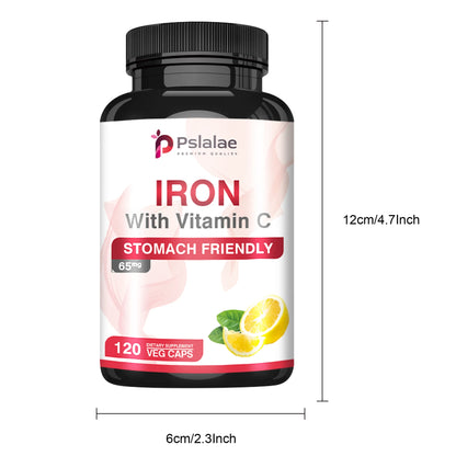 Iron 65 Mg - Supports Blood Cell Production and Promotes Heart, Brain, Muscle and Immune Health - 120 Capsules