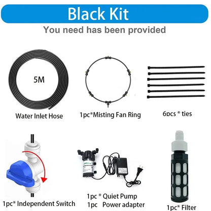 Free Shipping Portable Misting Kit For Fan with 5pcs Brass Sprinkler Nozzles and 1pc Mini Quiet Pump for Misting Cooling System