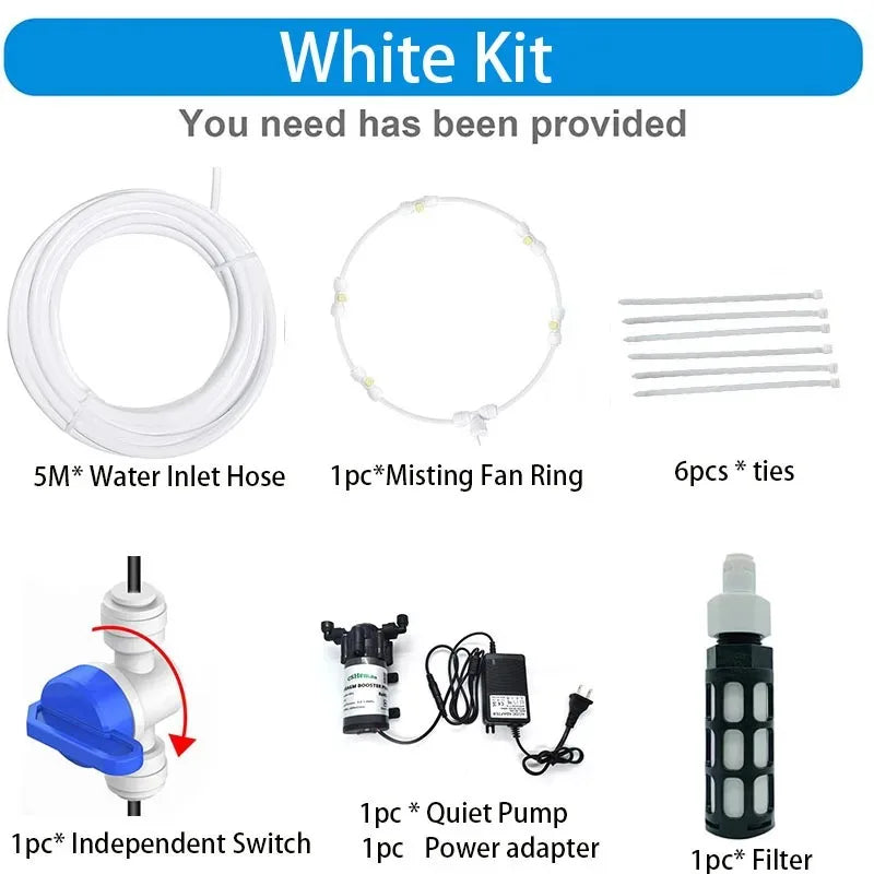 Free Shipping Portable Misting Kit For Fan with 5pcs Brass Sprinkler Nozzles and 1pc Mini Quiet Pump for Misting Cooling System
