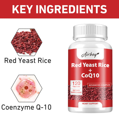 Red Yeast Rice + CoQ10 - Supports Heart, Cardiovascular Health, and Maintains Healthy Cholesterol Levels - 120 Capsules