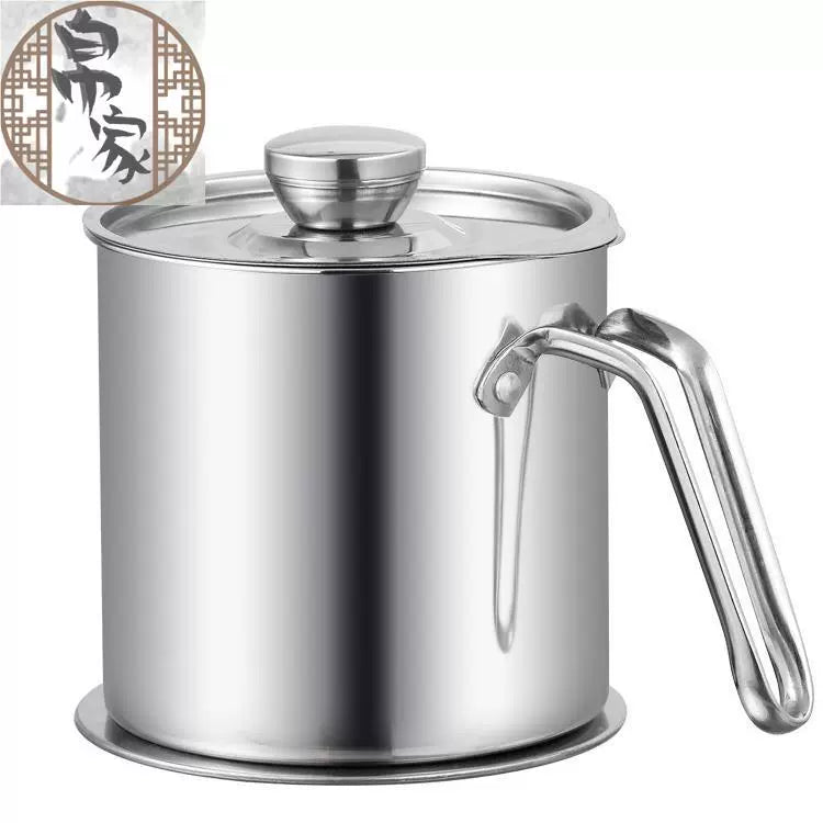 Oil Pot with Lid Capacity Oil Bowl Pot Household Hot Oil Large Oil Bottle Oil Tank Oil Leakage Kitchen Can Pot Stainless Steel Filter