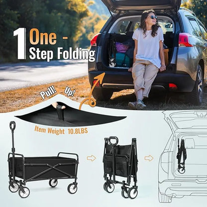 Portable Folding Utility Beach Cart Wagon Heavy Duty Large Capacity Foldable Wagon Outdoor Trolley Portable Garden Camping Cart