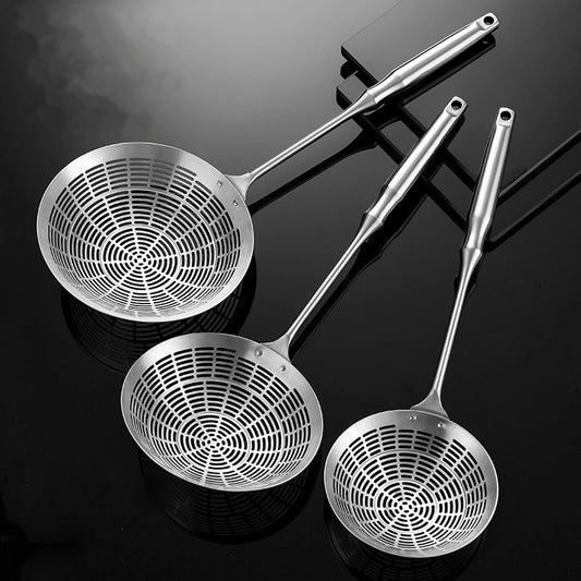 3 Sizes Round 304 Stainless Steel Strainer with Long Handle Kitchen Sieves Scoop Hot Pot Oil Filter Colander Kitchen Accessories