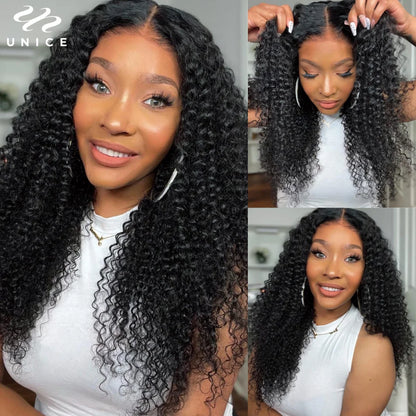 Unice Hair Jerry Curly 5x5 HD Lace Closure Wig Pre Cut Pre Bleached Pre Plucked HD Lace Glueless Wig Human Hair Ready To Wear