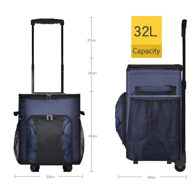 Camping Cooler Portable Insulated Cooler Bag with Wheels and Handle Ideal for Festivals Picnics Outdoor Camping Supply Accessory