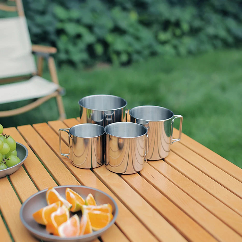 Camping Mug Stainless Steel Coffee Cup Tourist Tableware Picnic Utensils Outdoor Kitchen Equipment Cooking Set Cookware Hiking