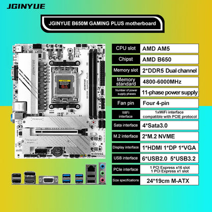 JGINYUE Gaming motherboard B650 Supports DDR5 64GB AMD R7000 8000 9000 Series motherboard Socket AM5 B650M GAMING PLUS