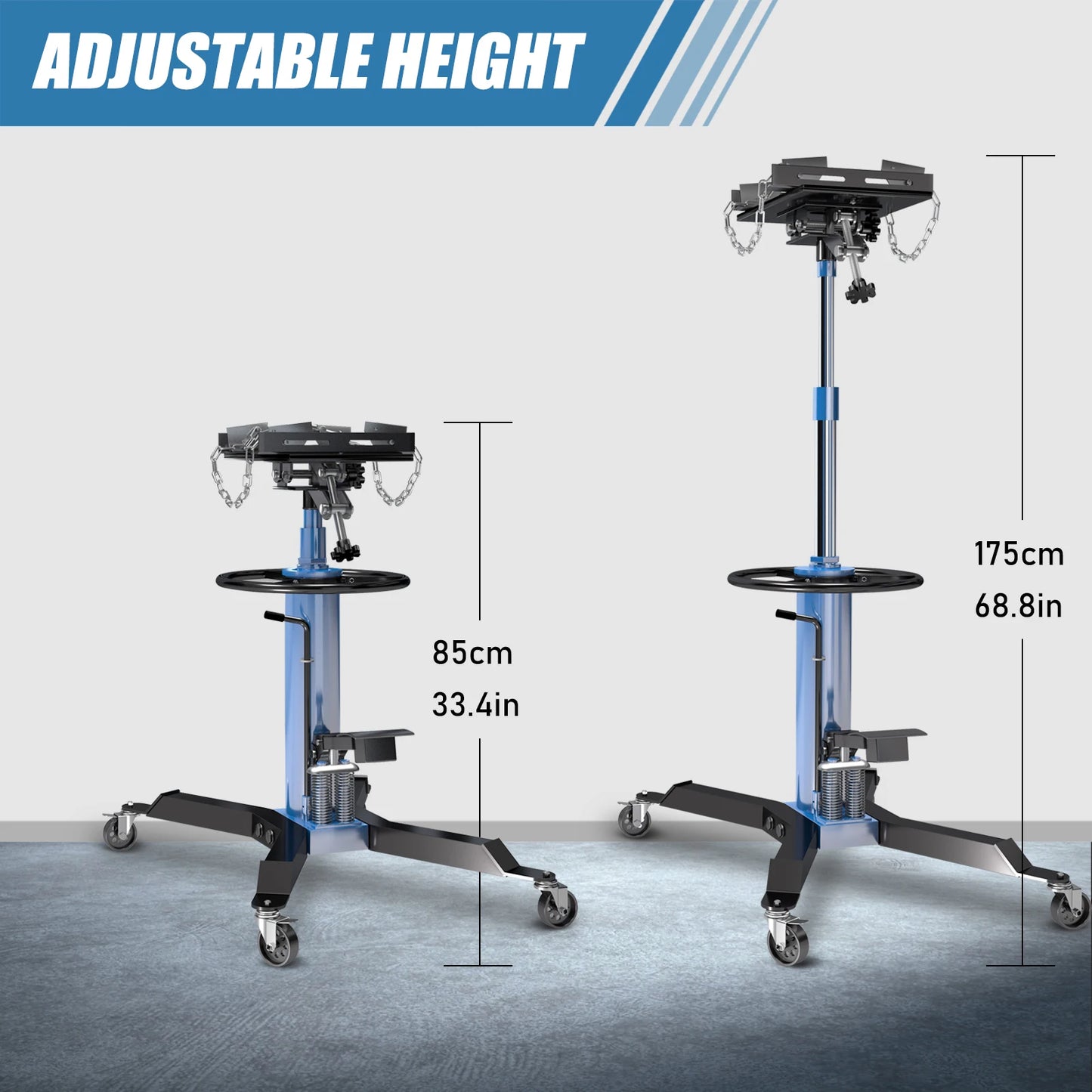 Hydraulic Transmission Jack with 2 Stage Hydraulic Ram,1322lbs Capacity with Foot Pedal,33.4"-68.8" High Lift,2-Stage Hydraulic