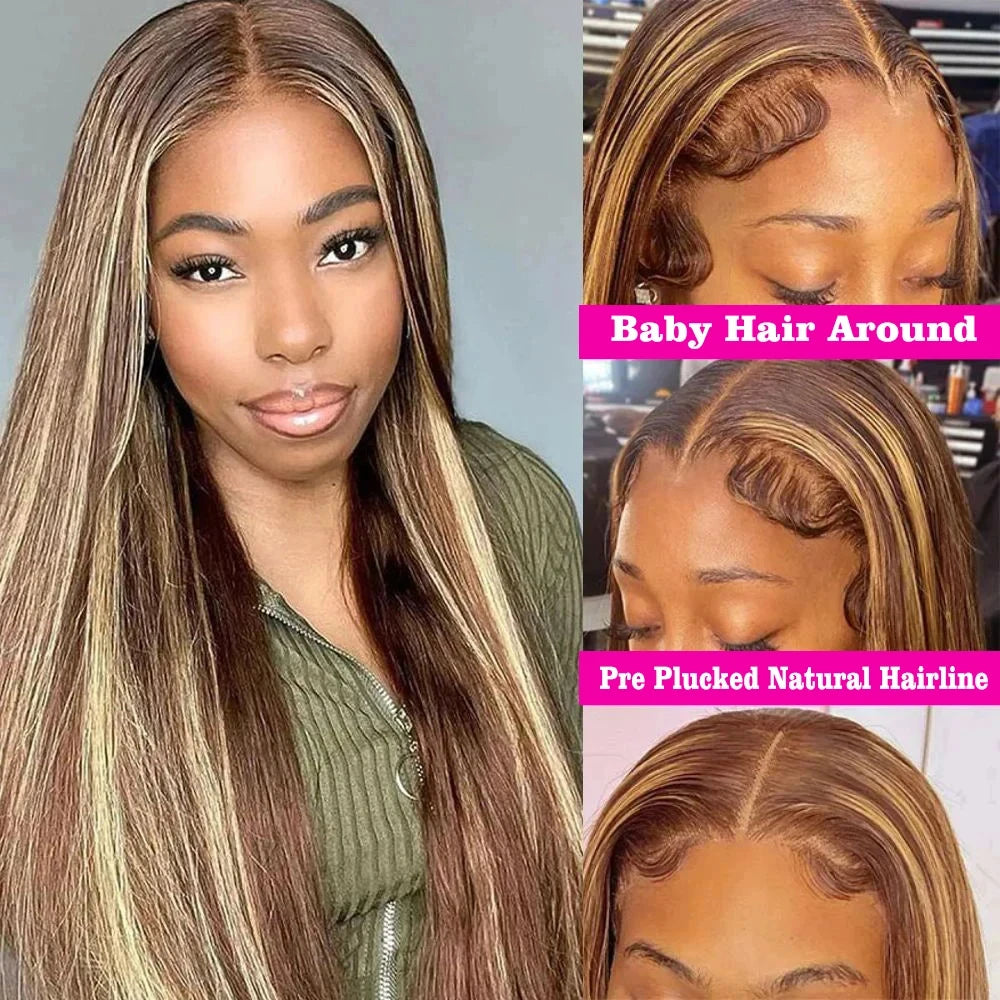 4/27 Highlight Wig Human Hair Honey Blonde Colored Straight 360 lace front wig human hair Brazilian glueless wigs human hair
