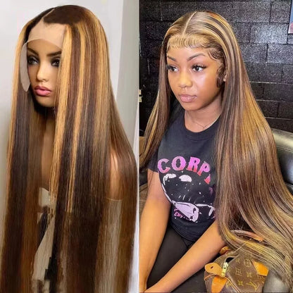 4/27 Highlight Wig Human Hair Honey Blonde Colored Straight 360 lace front wig human hair Brazilian glueless wigs human hair