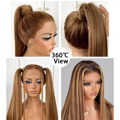 4/27 Highlight Wig Human Hair Honey Blonde Colored Straight 360 lace front wig human hair Brazilian glueless wigs human hair