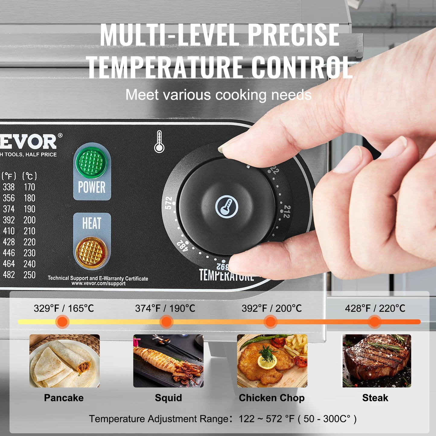 VEVOR 26/30 inch Commercial Electric Countertop Griddle Flat Top Griddle 2800W 122℉-572 ℉ Adjustable Temp for Home Restaurant