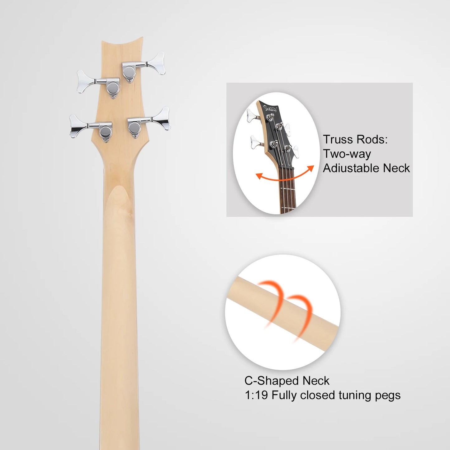 44 Inch GIB 4 String H-H Pickup Laurel Wood Fingerboard Electric Bass Guitar with Bag and other Accessories Burlywood