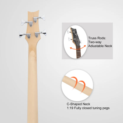 44 Inch GIB 4 String H-H Pickup Laurel Wood Fingerboard Electric Bass Guitar with Bag and other Accessories Burlywood