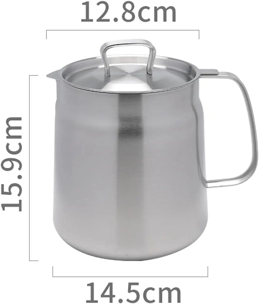 304 Stainl Steel Oil Kettle Pot Container With Fine Mesh , Leakage Net, Dust Cover Large Acity Oil Storage Can Grease Strainer