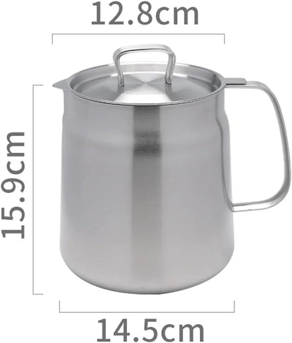 304 Stainl Steel Oil Kettle Pot Container With Fine Mesh , Leakage Net, Dust Cover Large Acity Oil Storage Can Grease Strainer