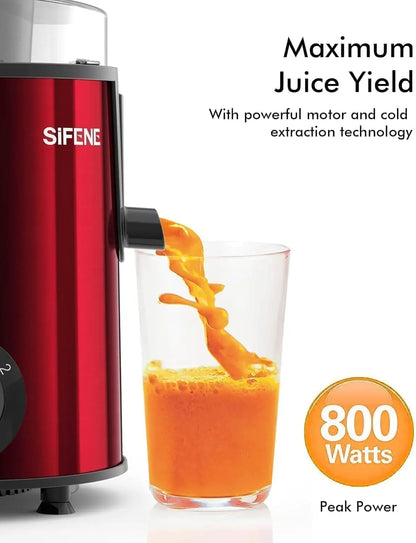 SiFENE 3" Big Mouth Centrifugal Juicer Extractor for Fruits & Vegetables, Compact Juicing Maker, Non-BPA, Easy to Clean, Red