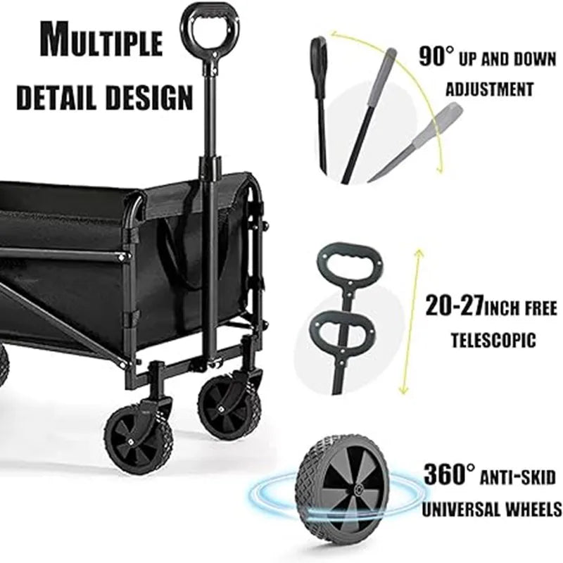 Portable Folding Utility Beach Cart Wagon Heavy Duty Large Capacity Foldable Wagon Outdoor Trolley Portable Garden Camping Cart