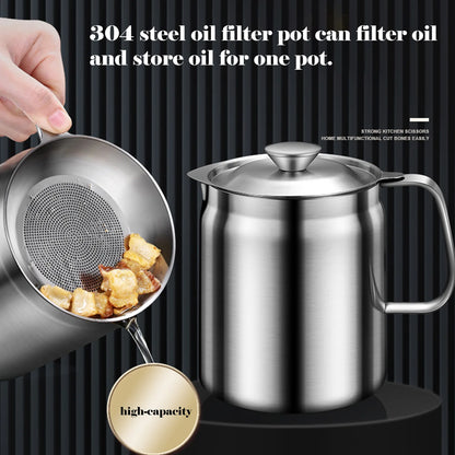 Stainless Steel Oil Strainer Pot for Filtering and Storing Hot Oil Frying Oil and Grease in Restaurants and Homes