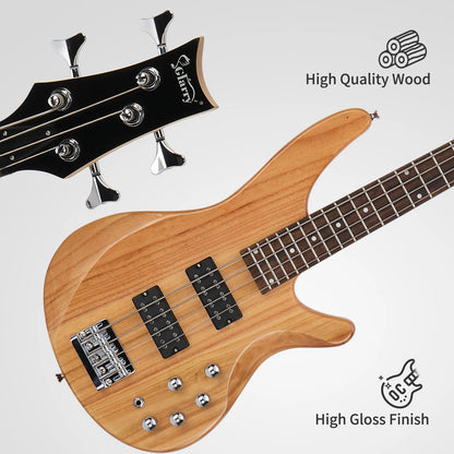 44 Inch GIB 4 String H-H Pickup Laurel Wood Fingerboard Electric Bass Guitar with Bag and other Accessories Burlywood