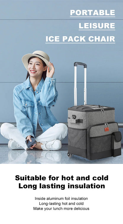 Camping Cooler Portable Insulated Cooler Bag with Wheels and Handle Ideal for Festivals Picnics Outdoor Camping Supply Accessory