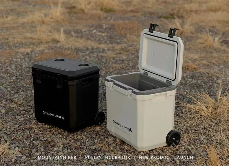mount peak 38L Outdoor Refrigerator with Trolley Wheels Incubator Portable Warm Box BBQ Car Pulley Warm Box Refrigerator Box