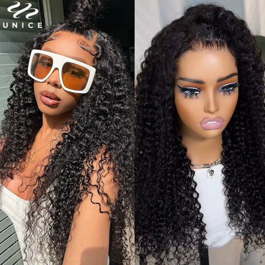 Unice Hair Jerry Curly 5x5 HD Lace Closure Wig Pre Cut Pre Bleached Pre Plucked HD Lace Glueless Wig Human Hair Ready To Wear