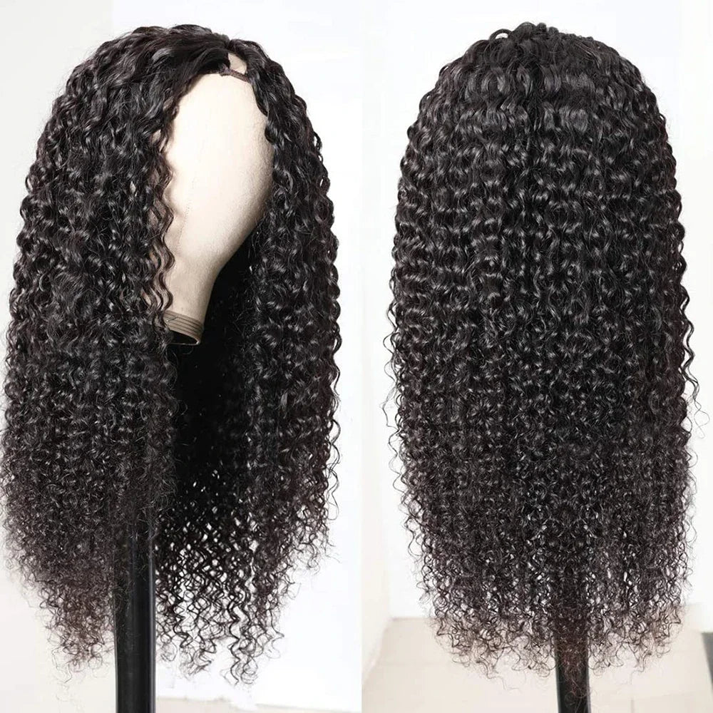 V Part Wig Human Hair Kinky Curly Brazilian Human Hair Clip in Glueless Wigs for Women Upgraded U Part Human Hair Wig 200%