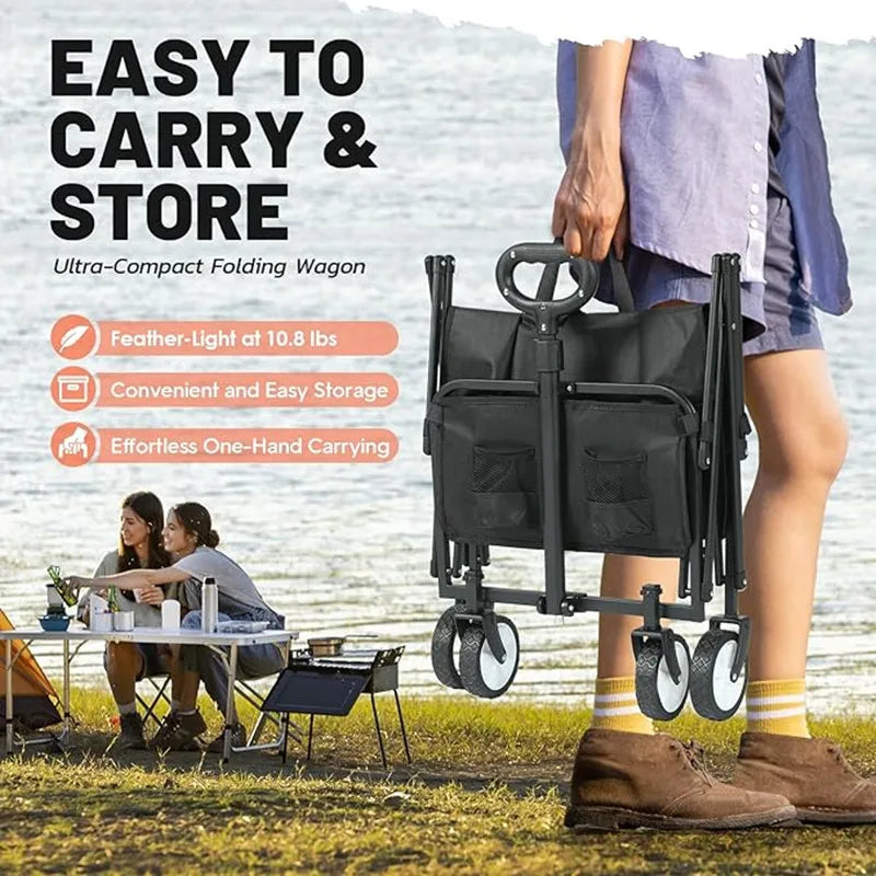 Portable Folding Utility Beach Cart Wagon Heavy Duty Large Capacity Foldable Wagon Outdoor Trolley Portable Garden Camping Cart