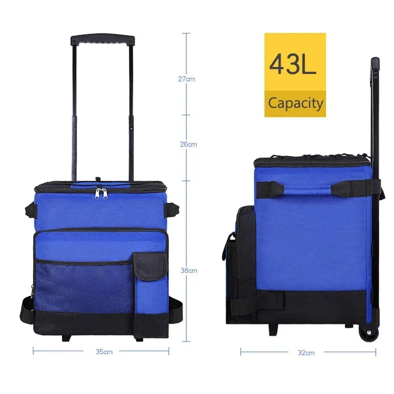 Camping Cooler Portable Insulated Cooler Bag with Wheels and Handle Ideal for Festivals Picnics Outdoor Camping Supply Accessory