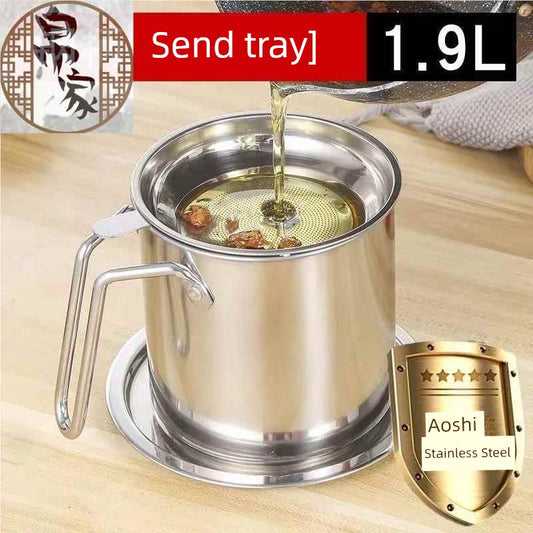 Oil Pot with Lid Capacity Oil Bowl Pot Household Hot Oil Large Oil Bottle Oil Tank Oil Leakage Kitchen Can Pot Stainless Steel Filter
