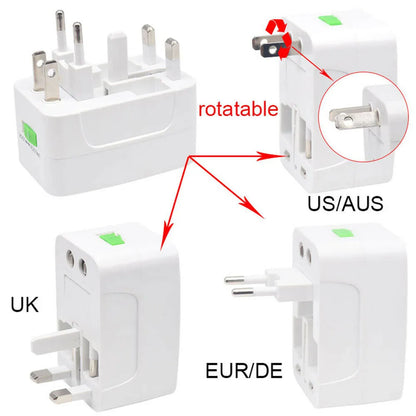 Universal Worldwide Adapter Electric Socket AU UK US EU Plug Adaptor Travel Wall Charger AC Power Option 2 USB Charging Port