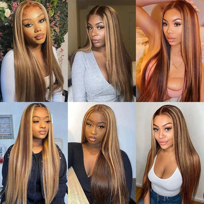4/27 Highlight Wig Human Hair Honey Blonde Colored Straight 360 lace front wig human hair Brazilian glueless wigs human hair