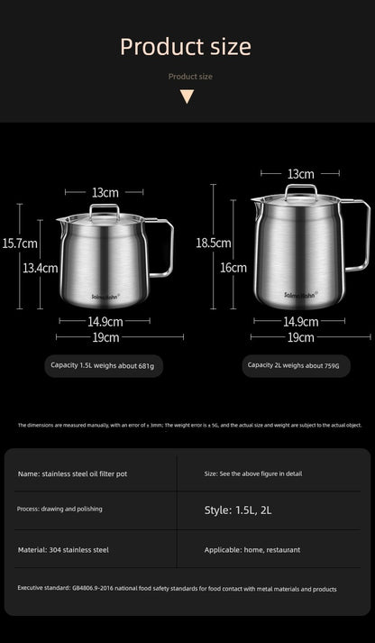 German 304 Stainless Steel Oiler For Home Kitchen Oil Strainer Jug Handy Gadget Oil Residue Strainer Oil Separator Oil Leakage Net Pot