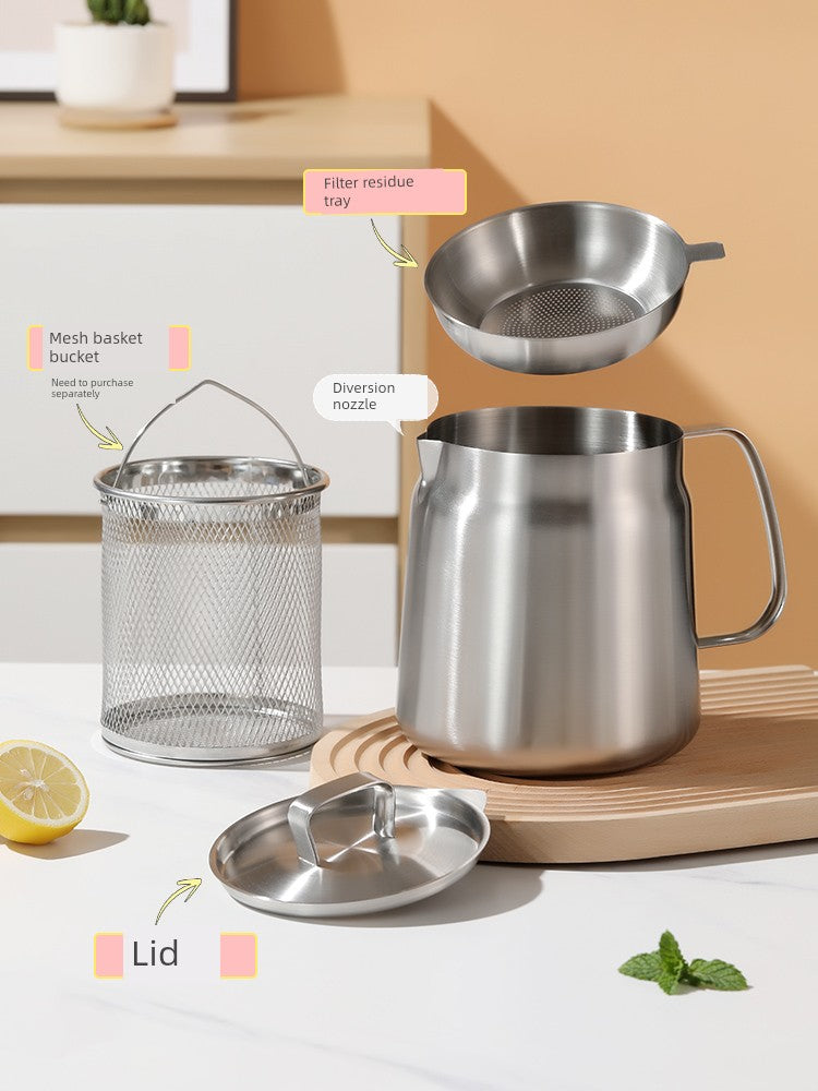 304 Stainless Steel Oil Draining Pot For Home Fried Oil Drain Oil Filter Oil Residue Belt Strainer Food Grade Lard Storage Tank