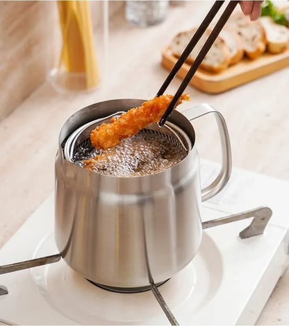 304 Stainless Steel Oil Filter Pot with Lid Deep Fryer Pasta Strainer Basket Chicken Fried Food Strainer Household Kitchen Tools