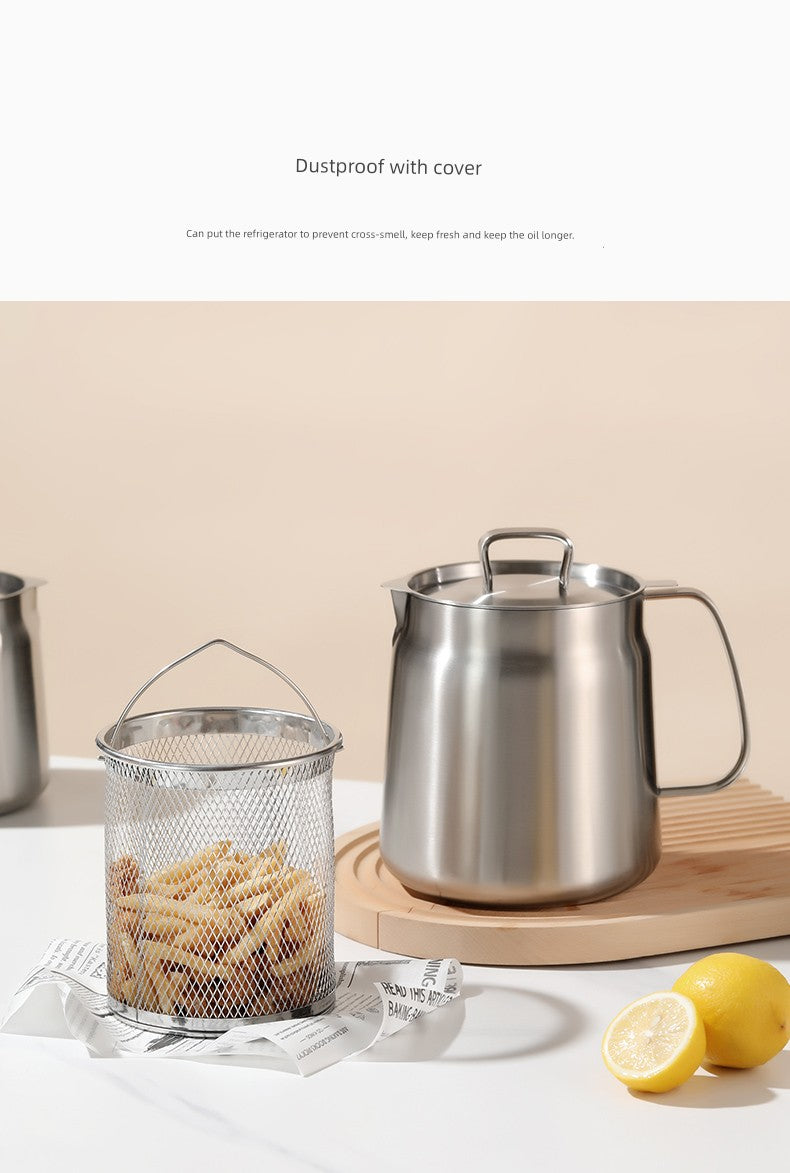 304 Stainless Steel Oil Draining Pot For Home Fried Oil Drain Oil Filter Oil Residue Belt Strainer Food Grade Lard Storage Tank