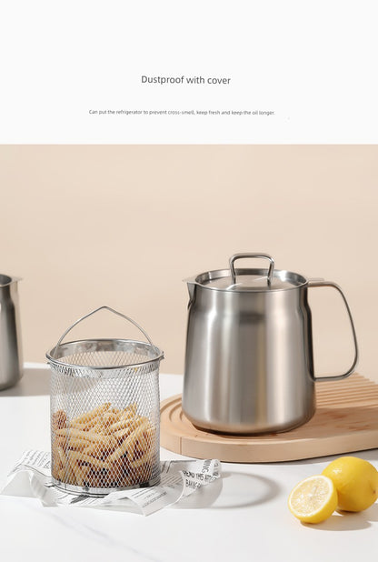 304 Stainless Steel Oil Draining Pot For Home Fried Oil Drain Oil Filter Oil Residue Belt Strainer Food Grade Lard Storage Tank