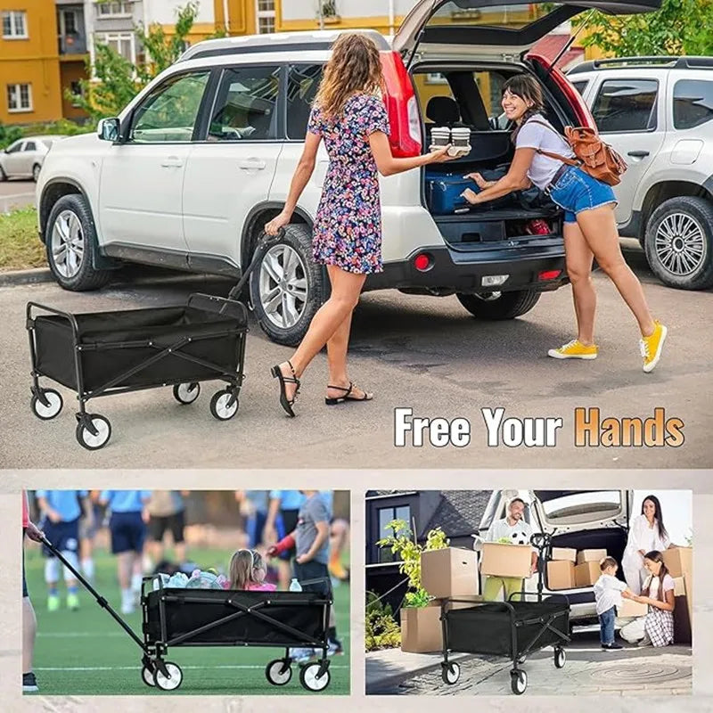 Portable Folding Utility Beach Cart Wagon Heavy Duty Large Capacity Foldable Wagon Outdoor Trolley Portable Garden Camping Cart