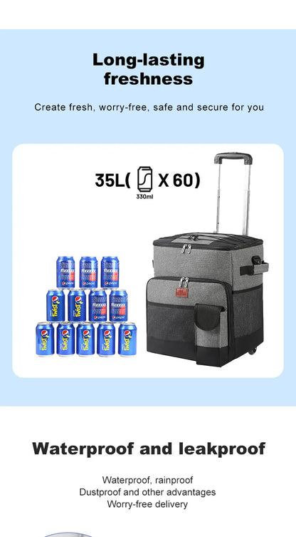 Camping Cooler Portable Insulated Cooler Bag with Wheels and Handle Ideal for Festivals Picnics Outdoor Camping Supply Accessory