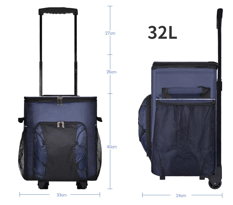 Camping Cooler Portable Insulated Cooler Bag with Wheels and Handle Ideal for Festivals Picnics Outdoor Camping Supply Accessory