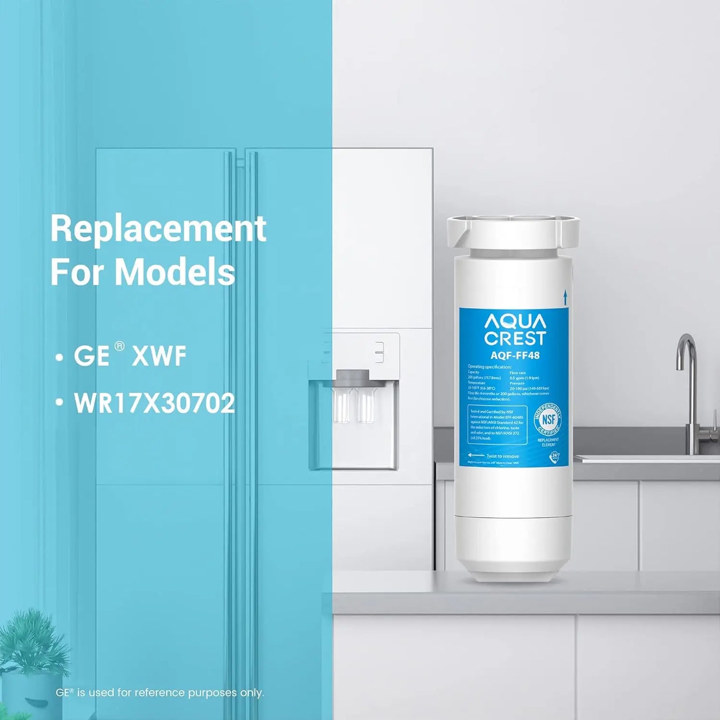 AQUA CREST XWF Replacement for GE® XWF, NSF Certified Refrigerator Water Filter