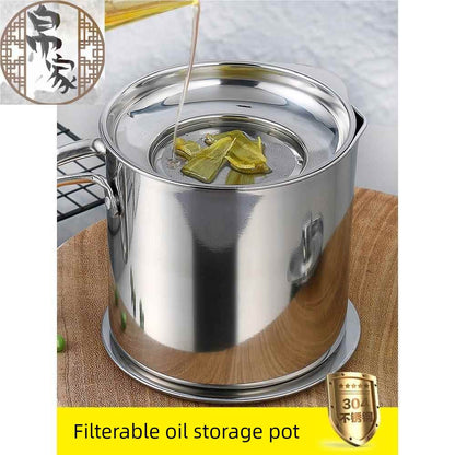 Oil Pot with Lid Capacity Oil Bowl Pot Household Hot Oil Large Oil Bottle Oil Tank Oil Leakage Kitchen Can Pot Stainless Steel Filter