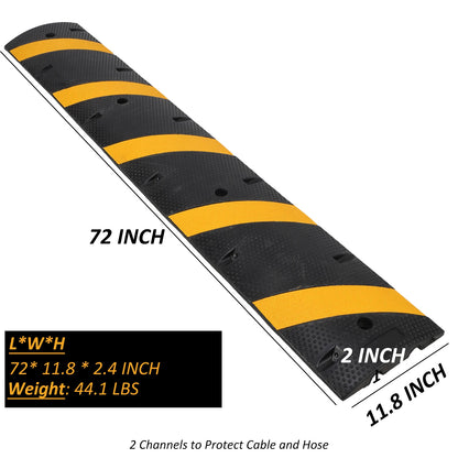 6FT*2 Speed Humps With 8 Bolt, Rubber Speed Bump, Speed Bumps For Road, For Parking Lot, School, Warehouse, Rated 66000 Lbs