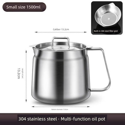 Oil Pot with Lid Capacity Oil Bowl Pot Household Hot Oil Large Oil Bottle Oil Tank Oil Leakage Kitchen Can Pot Stainless Steel Filter