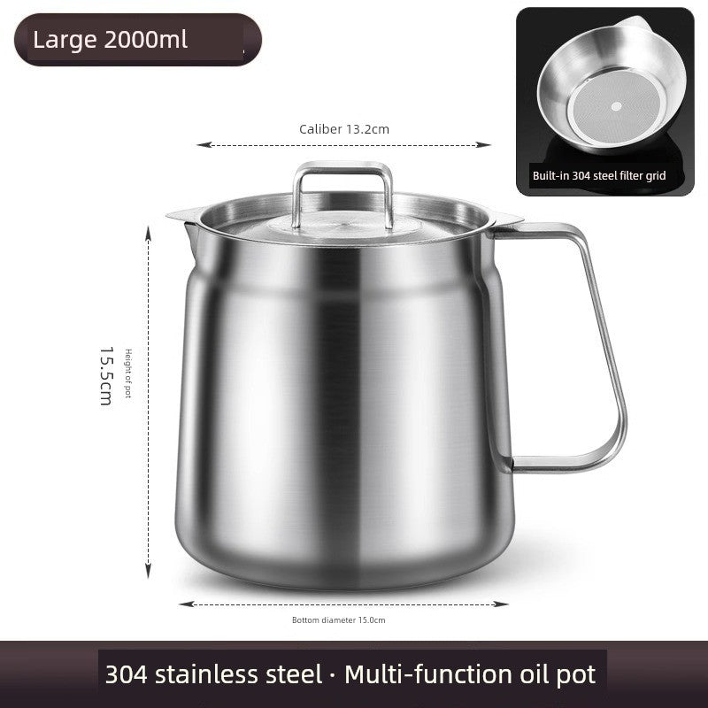 Oil Pot with Lid Capacity Oil Bowl Pot Household Hot Oil Large Oil Bottle Oil Tank Oil Leakage Kitchen Can Pot Stainless Steel Filter